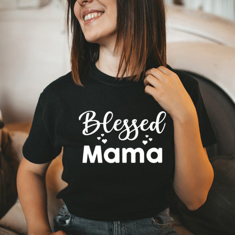 Boy Mama T Shirts Blessed Mama Printed Short-Sleeved Top