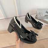 Nude Pumps Block Heel Vintage Mary Jane Shoes Leather Shoes