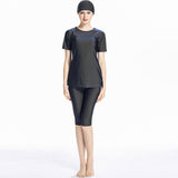 Burkini Muslim Swimwear Conservative Short Sleeve Cropped Trousers Stitching Split Swimsuit for Women