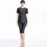 Burkini Muslim Swimwear Conservative Short Sleeve Cropped Trousers Stitching Split Swimsuit for Women