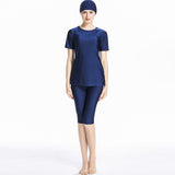 Burkini Muslim Swimwear Conservative Short Sleeve Cropped Trousers Stitching Split Swimsuit for Women