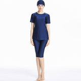 Burkini Muslim Swimwear Conservative Short Sleeve Cropped Trousers Stitching Split Swimsuit for Women