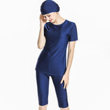 Burkini Muslim Swimwear Conservative Short Sleeve Cropped Trousers Stitching Split Swimsuit for Women