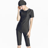 Burkini Muslim Swimwear Conservative Short Sleeve Cropped Trousers Stitching Split Swimsuit for Women