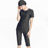 Burkini Muslim Swimwear Conservative Short Sleeve Cropped Trousers Stitching Split Swimsuit for Women