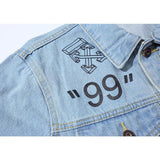 Arrow Denim Jacket Jean Coat off Ow Color Matching Graffiti Letters Small Arrow Print Men Owt