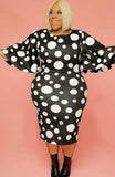 Women Plus Size Midi Dresses Summer Bell Sleeve Polka Dot Print Bodycon Dress