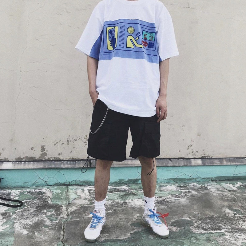 Cavempt Ce Men's and Women's Blue and White Color Matching Cartoon T-shirt