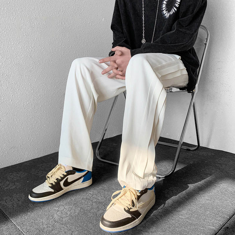 Men Suit Pants Solid Color Draping Effect Loose Wide Leg
