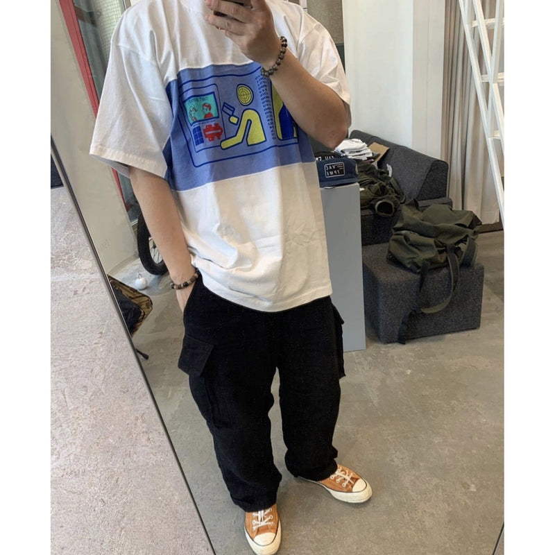 Cavempt Ce Men's and Women's Blue and White Color Matching Cartoon T-shirt