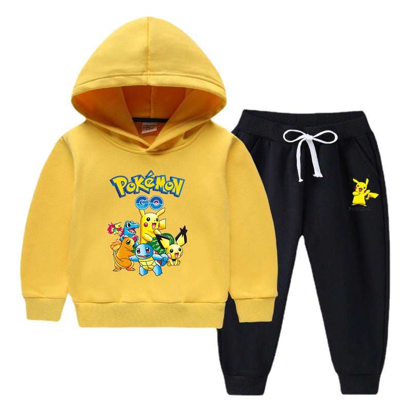 Children Pokemon Pikachu Hoodie & Pant Set Fleece Lined Padded Warm Keeping Winter Clothes Sweatershirt