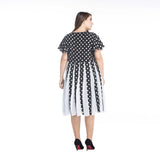 Women Plus Size Midi Dresses Polka Dot Evening Dress Chiffon Stitching Large Swing Short Sleeve Dress