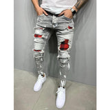J Shaped Jeans High Quality Men's Jeans Paint Ripped Fashion Popular