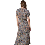 Beth Dutton Yellowstone Dresses Summer Spring Midi Dresses Vintage Floral Dress Puff Short Sleeve V-neck Silk-Proof Short Sleeve