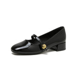 Nude Block Heel Sandals Vintage Patent Leather Mary Jane Shoes