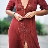 Women Dresses Beach Vacation Lace Stitching Dress