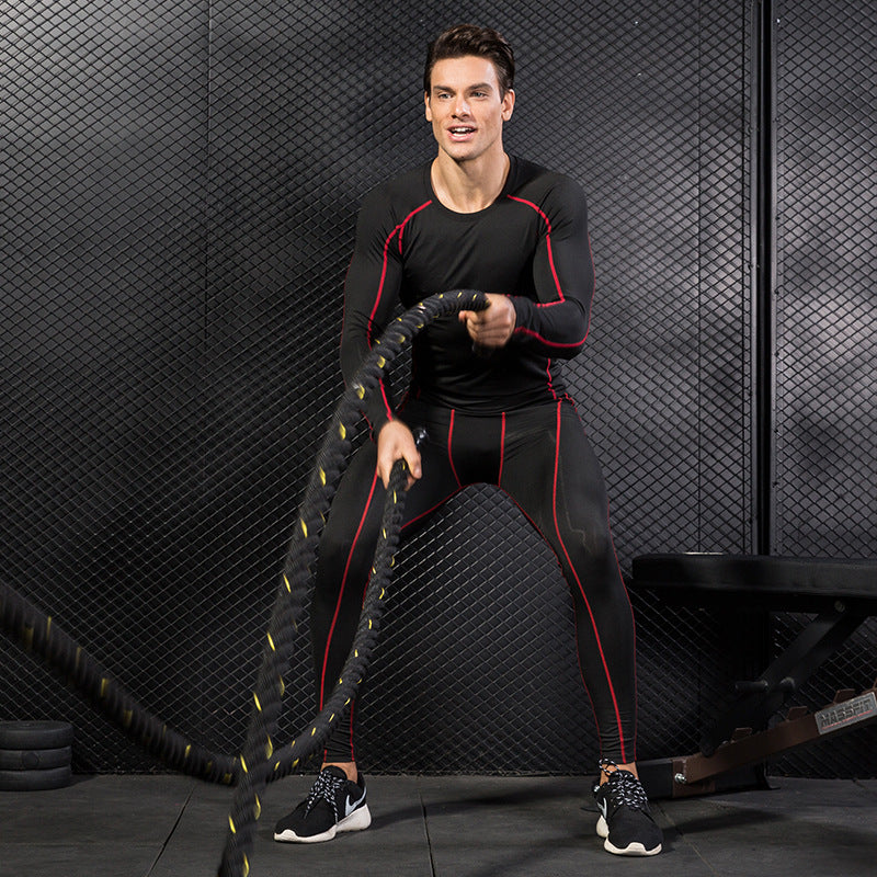Moisture Wicking Shirts Men's Fitness Exercise Training Wear Stretch Quick Drying Clothes Suit Long Sleeve Trousers