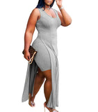 Women Plus Size Mini Dresses Solid Color Sexy Sleeveless Dress Two-Piece Set