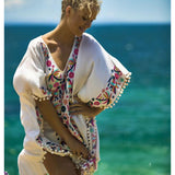 Women Dresses Embroidered Flower and Bird V-neck Vacation Style Dress