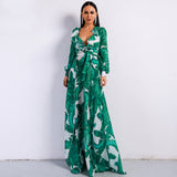 Bohemian Beach Dress Deep V Split Printed Lace up