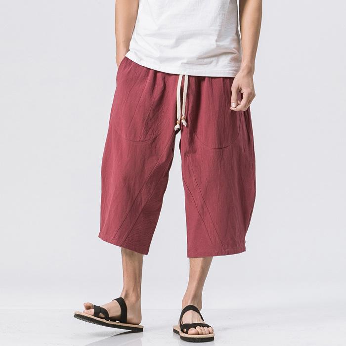 Linen Pants Straight Leg Pants Drawstring Lightweight Elastic Beach Pants Loose plus Size Casual Pants Harem Men