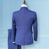 Seersucker Suit Suit Men's Jacket Youth Suit Slim Fit Business Plaid Three-Piece Suit