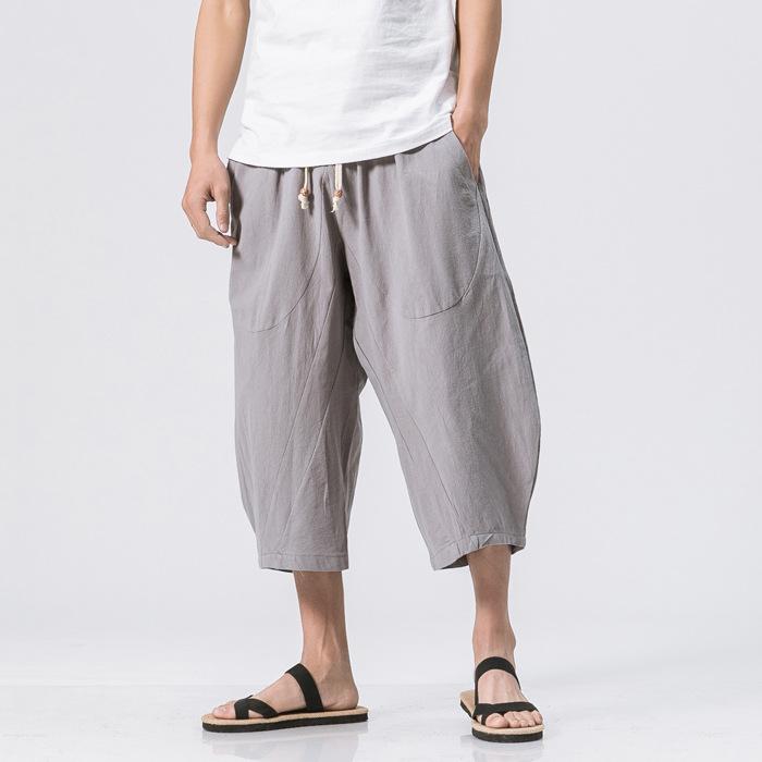 Linen Pants Straight Leg Pants Drawstring Lightweight Elastic Beach Pants Loose plus Size Casual Pants Harem Men