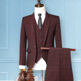 Seersucker Suit Suit Men's Jacket Youth Suit Slim Fit Business Plaid Three-Piece Suit