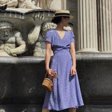 Beth Dutton Bohemian Dress Summer Spring Midi Dresses French Violet Elegant Slim Dress V-neck Midi Skirt