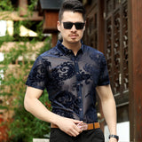 Transparent Shirt for Men Men Short Sleeve Shirt Gold Velvet Openwork Blouse