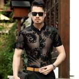 Transparent Shirt for Men Men Short Sleeve Shirt Gold Velvet Openwork Blouse