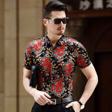 Transparent Shirt for Men Men's Short-Sleeve Shirt Hollow-out Half-Sleeved Big Flower Shirt