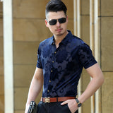 Transparent Shirt for Men Men's Short-Sleeve Shirt Hollow-out Half-Sleeved Big Flower Shirt