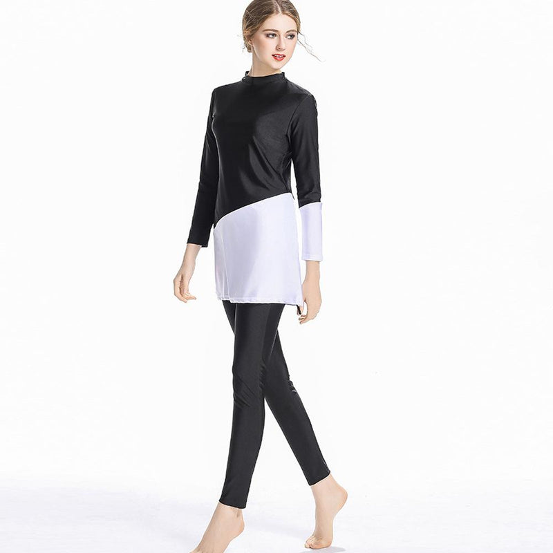 Burkini Muslim Swimwear Conservative Swimwear Color Block Beach Split Swimsuit Long Sleeve