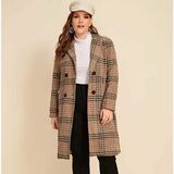 Women Plus Size Tops Plaid Cardigan Long Sleeve Lapel Coat