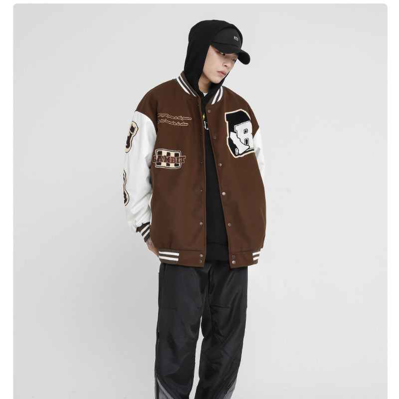 Blackair Jacket PU Leather Jacket Coat Loose Baseball Uniform