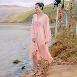 Spring and Summer Long Sleeve V-neck Embroidered Dress