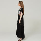 Summer Embroidered See-through Waist Split Expansion Skirt Dress