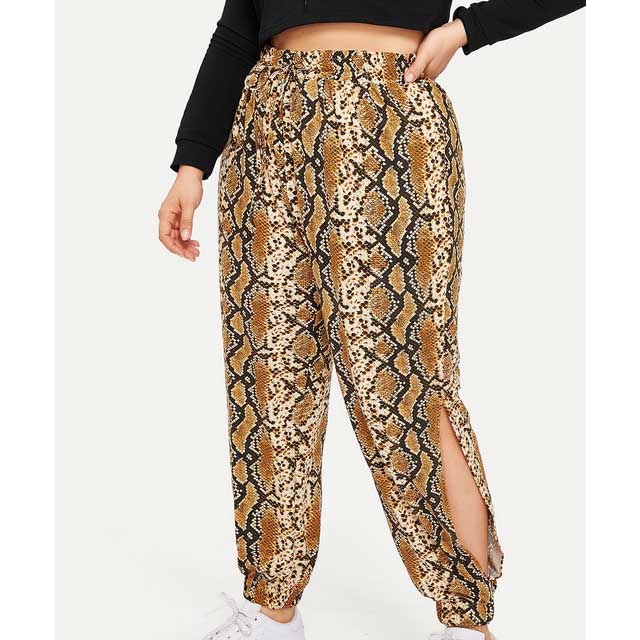 Women Plus Size Pants Stripes Straight Elastic Waist Loose Casual Pants