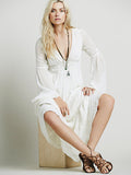 Summer Flared Long Sleeve V-neck Embroidered Dress