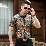 Transparent Shirt for Men Men's Short-Sleeved Shirt Slim Hollow out Embroider Jacket