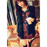 Women Dresses Autumn Embroidered Dress Cotton Linen Long Sleeve Dress Short Skirt