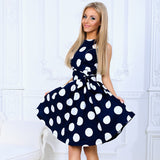Semi Formal Dresses for Wedding Spring, Summer, Autumn round Neck Big Polka Dot Belt Dress