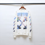 Off White Long Sleeve Round Neck Sweatshirt Autumn And Winter Monet Oil Painting Series Crew Neck Pullover Sweatshirt