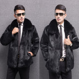 Beaver Coat Men Winter Men Leather Coat Slim-Fit Zipper