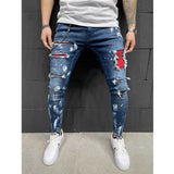 J Shaped Jeans New Men's Jeans Casual Slim Fit Ripped Ankle-Tied Jeans Fashion