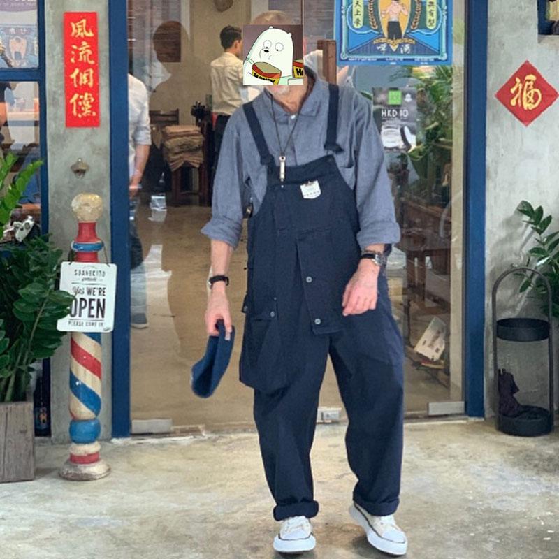 Casual Suspender Trousers Men's Trousers plus Size Retro Sports Trousers Overalls Loose Suspenders Men Denim Overalls