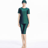 Burkini Muslim Swimwear Conservative Short Sleeve Cropped Trousers Stitching Split Swimsuit for Women