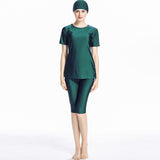 Burkini Muslim Swimwear Conservative Short Sleeve Cropped Trousers Stitching Split Swimsuit for Women
