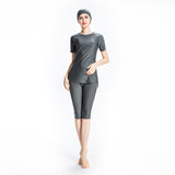 Burkini Muslim Swimwear Conservative Short Sleeve Cropped Trousers Stitching Split Swimsuit for Women